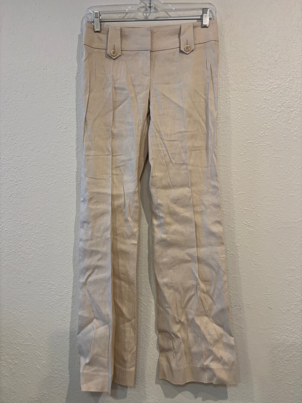 BEBE Linen Dress Pants Trousers Womens Size 2 Petites Beige Office Career